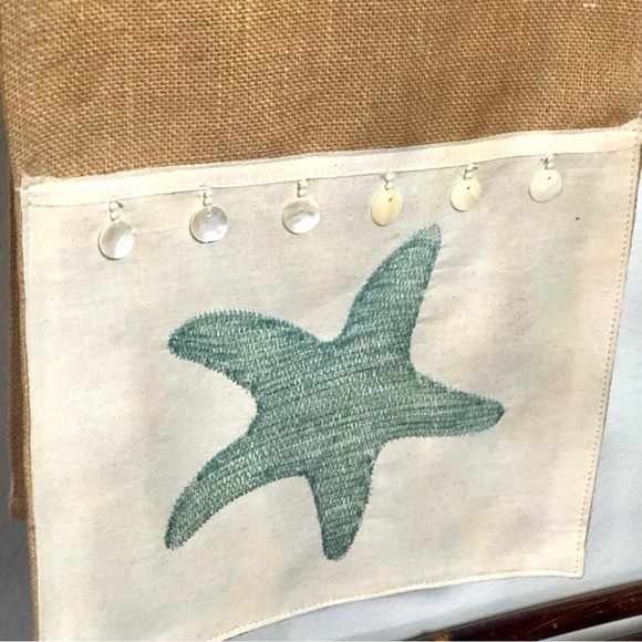 New! Burlap Starfish Mother of Pearl Table Runner - Picture 2 of 7